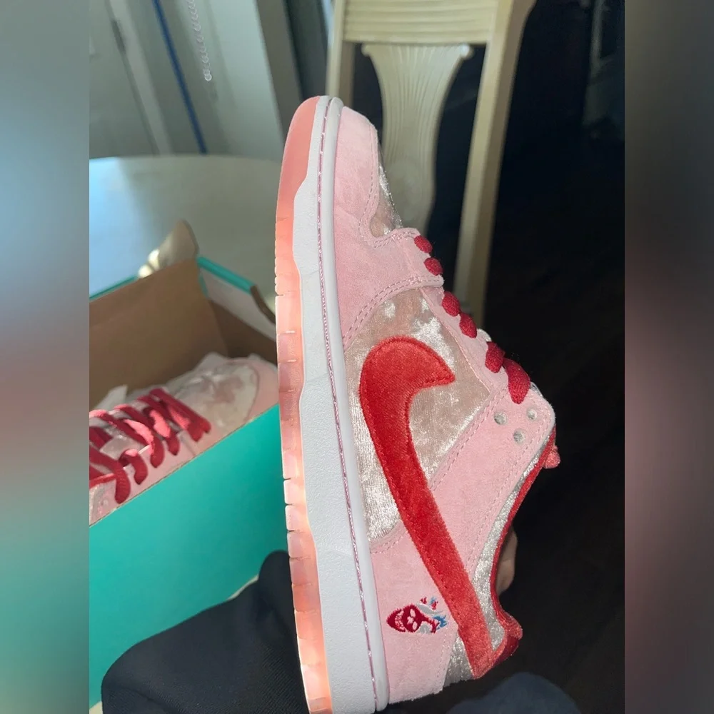 Nike Men’s Pink and Red Velvet Dunk Sneakers